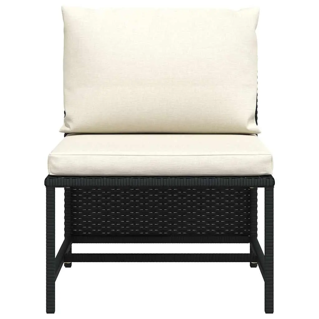 Outdoor Sectional Middle Sofa Black Poly Rattan Modular Garden Lounge Seat