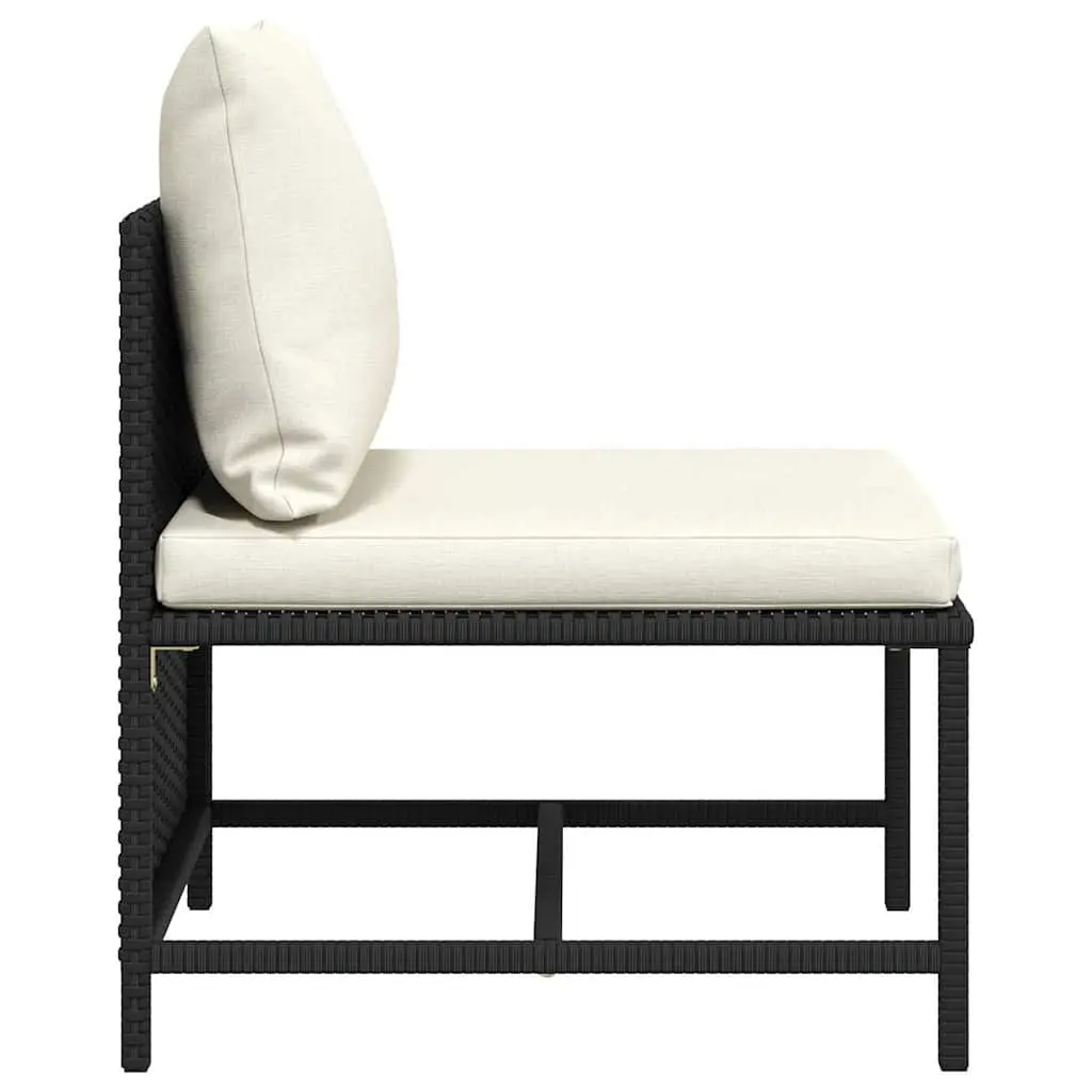 Outdoor Sectional Middle Sofa Black Poly Rattan Modular Garden Lounge Seat