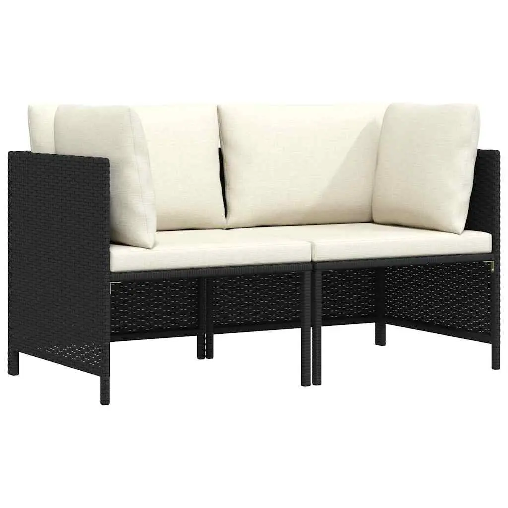 2-Seater Garden Sofa Outdoor Patio Lounge PE Rattan Black with Cushions