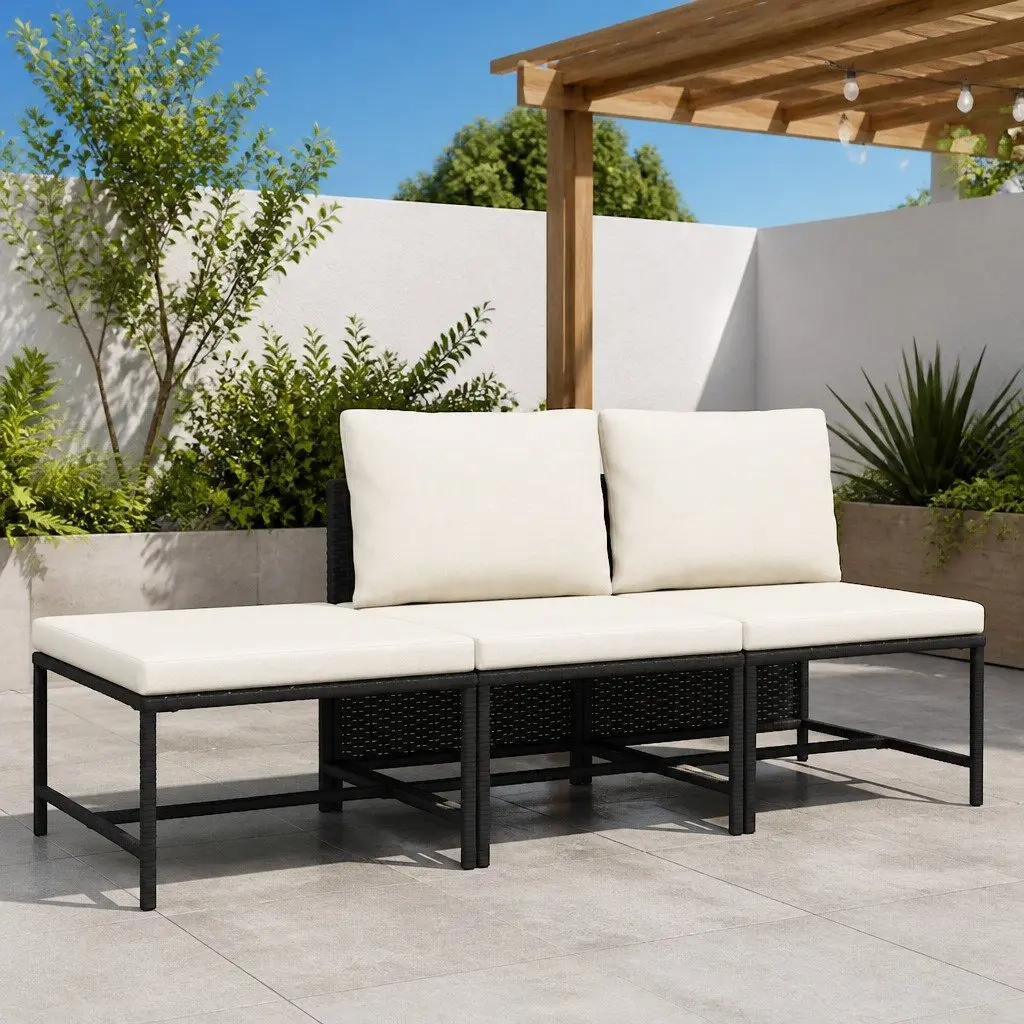 Outdoor Sectional Sofa Set 3 Piece Garden Lounge Black Rattan