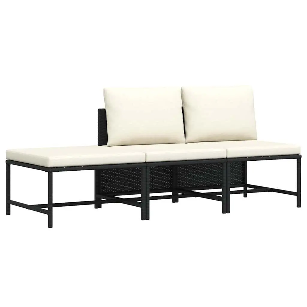 Outdoor Sectional Sofa Set 3 Piece Garden Lounge Black Rattan