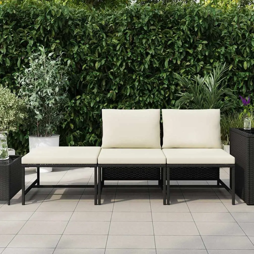 Outdoor Sectional Sofa Set 3 Piece Garden Lounge Black Rattan