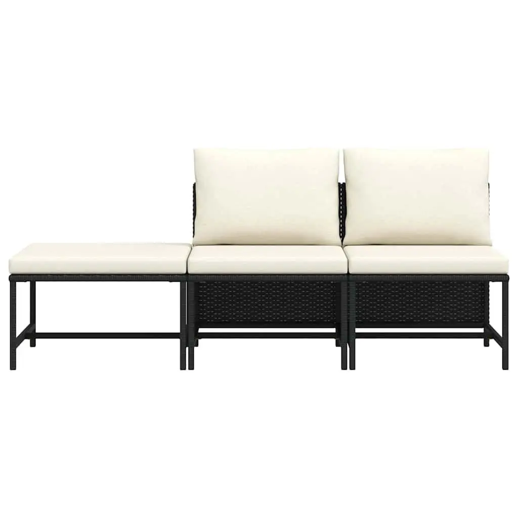 Outdoor Sectional Sofa Set 3 Piece Garden Lounge Black Rattan