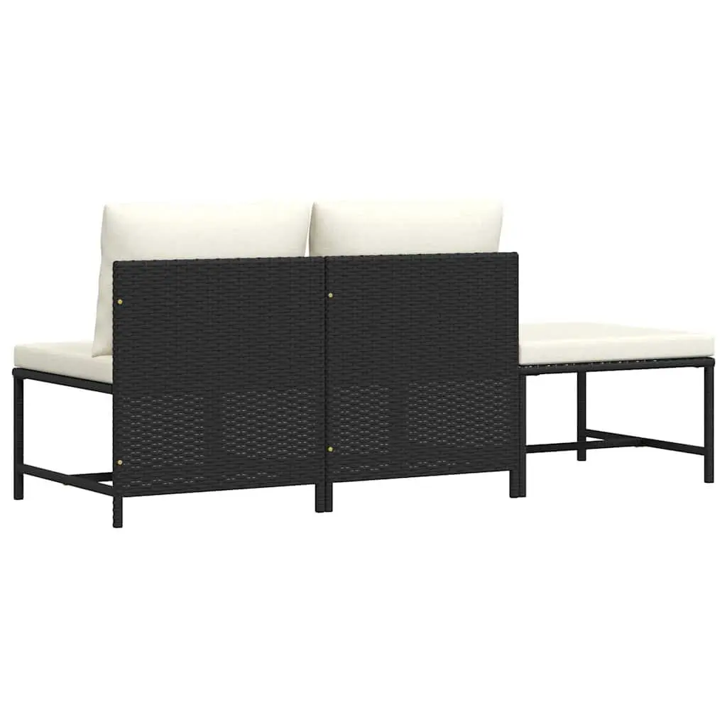 Outdoor Sectional Sofa Set 3 Piece Garden Lounge Black Rattan