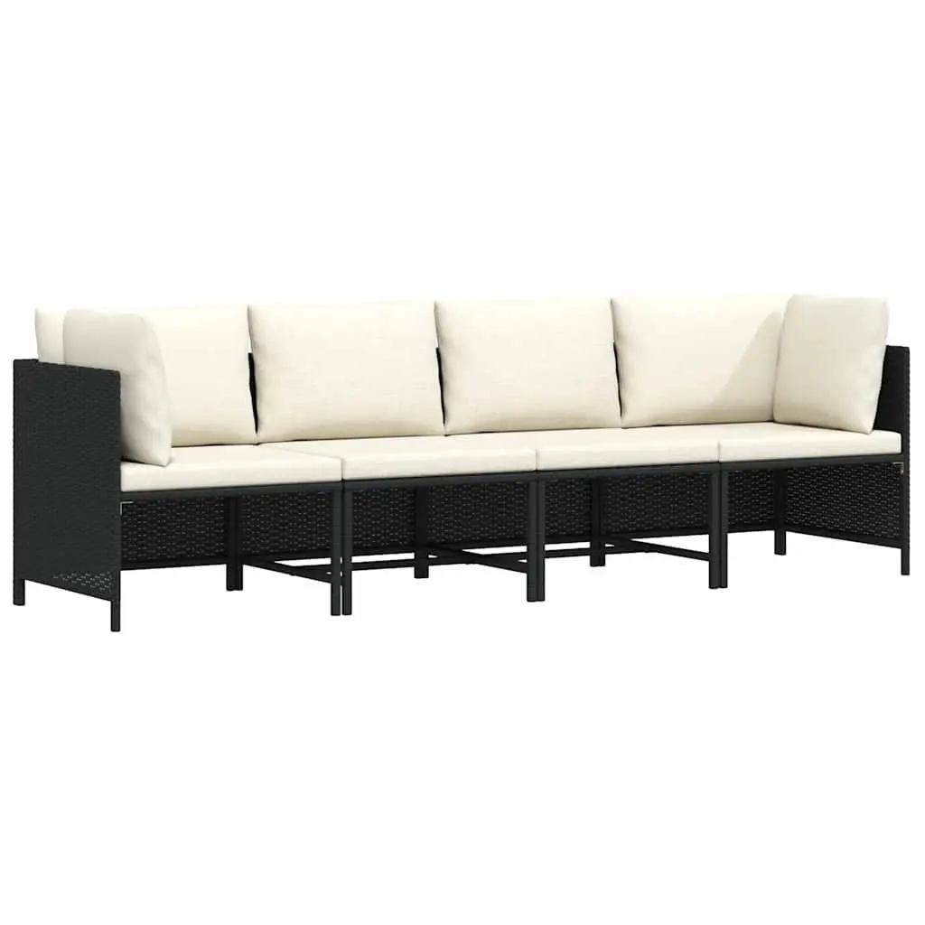 4-Seater Garden Sofa Outdoor Patio Lounge Chair Black PE Rattan