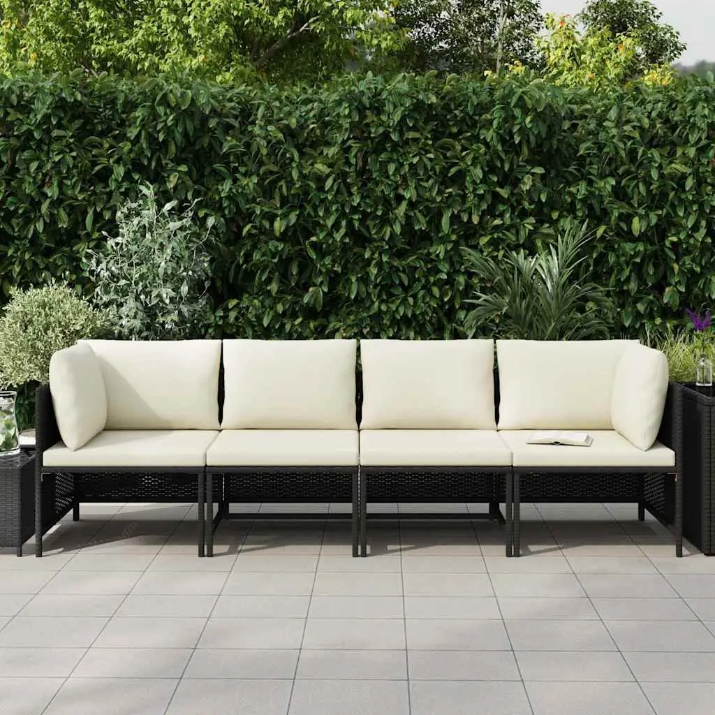 4-Seater Garden Sofa Outdoor Patio Lounge Chair Black PE Rattan