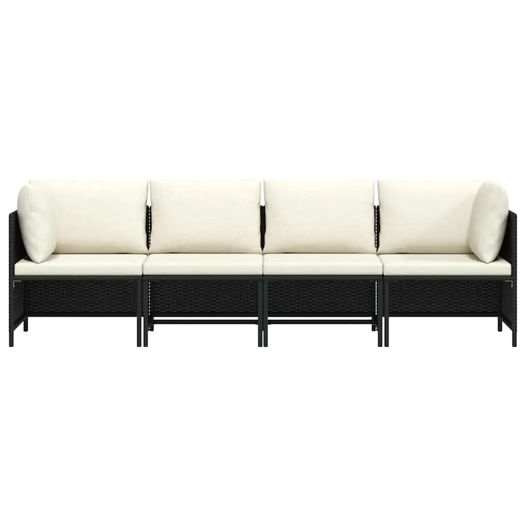 4-Seater Garden Sofa Outdoor Patio Lounge Chair Black PE Rattan