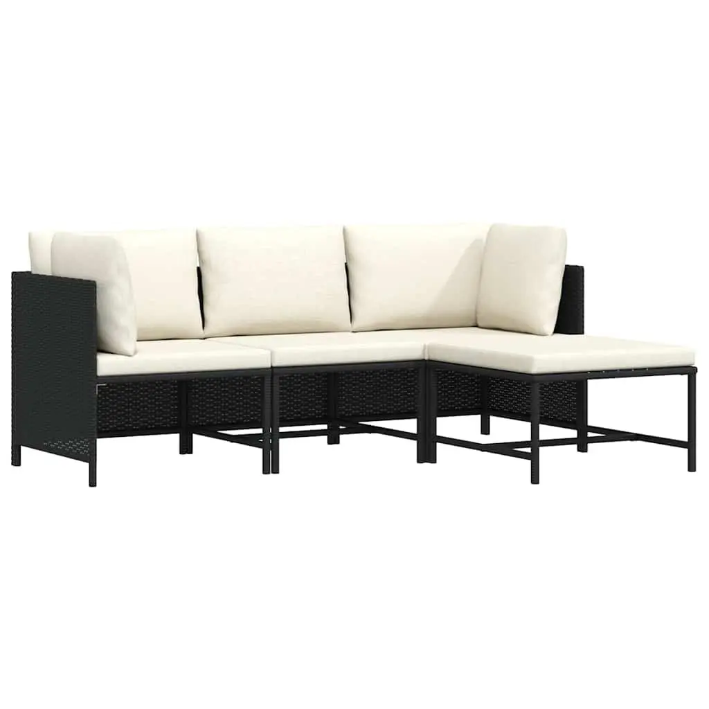 4 Piece Garden Lounge Sofa Set Black Poly Rattan Outdoor Seating