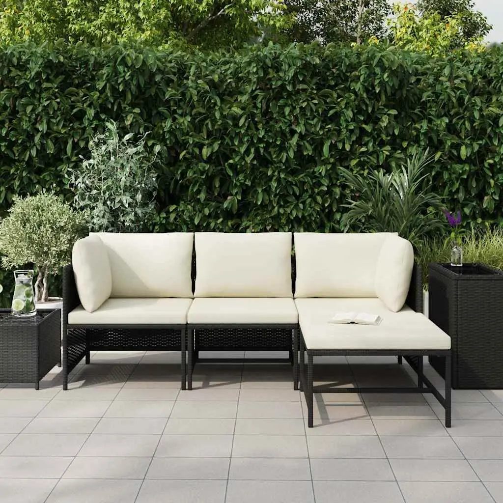 4 Piece Garden Lounge Sofa Set Black Poly Rattan Outdoor Seating
