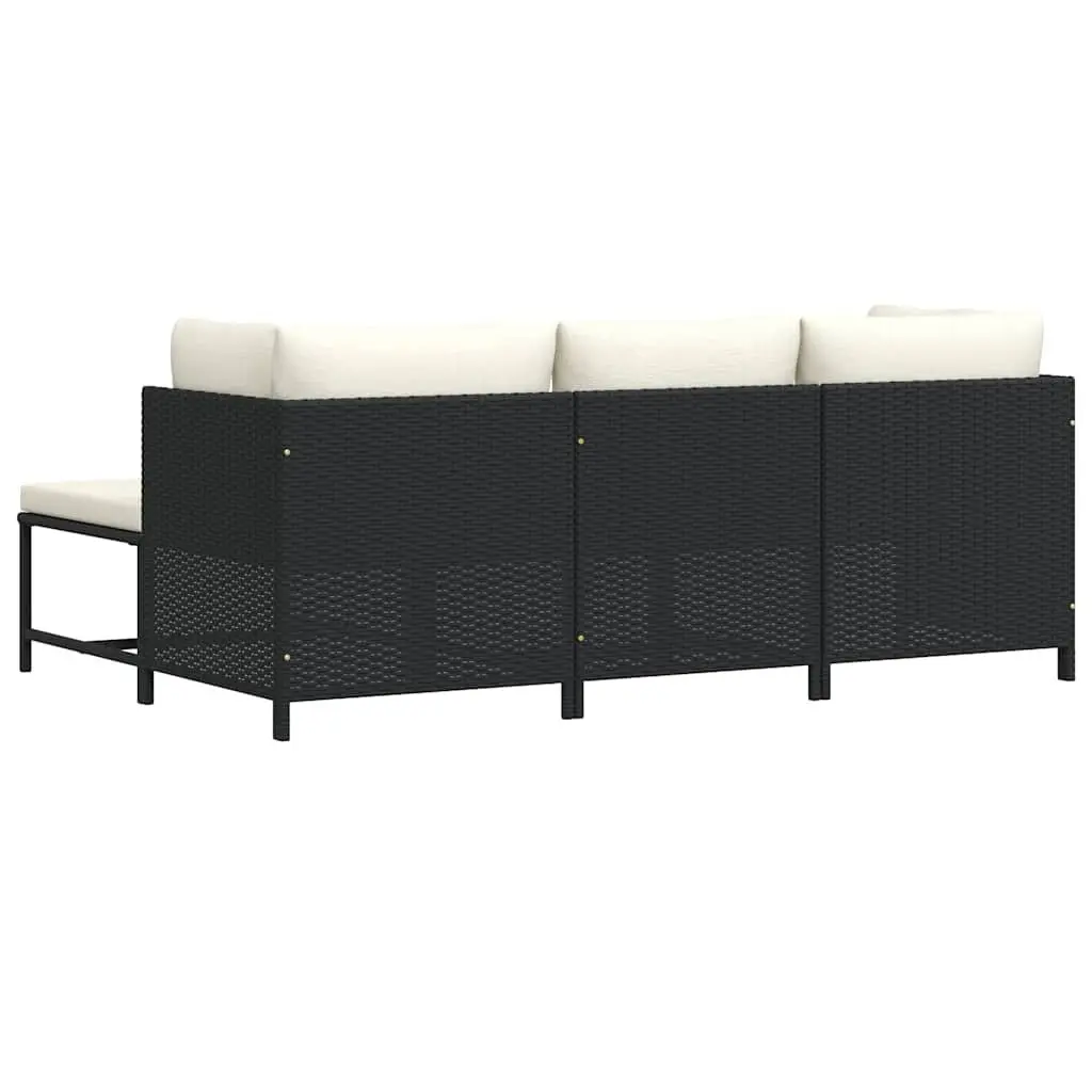 4 Piece Garden Lounge Sofa Set Black Poly Rattan Outdoor Seating