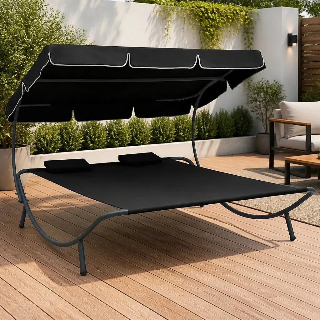 Double Canopy Sunbed with Pillows
