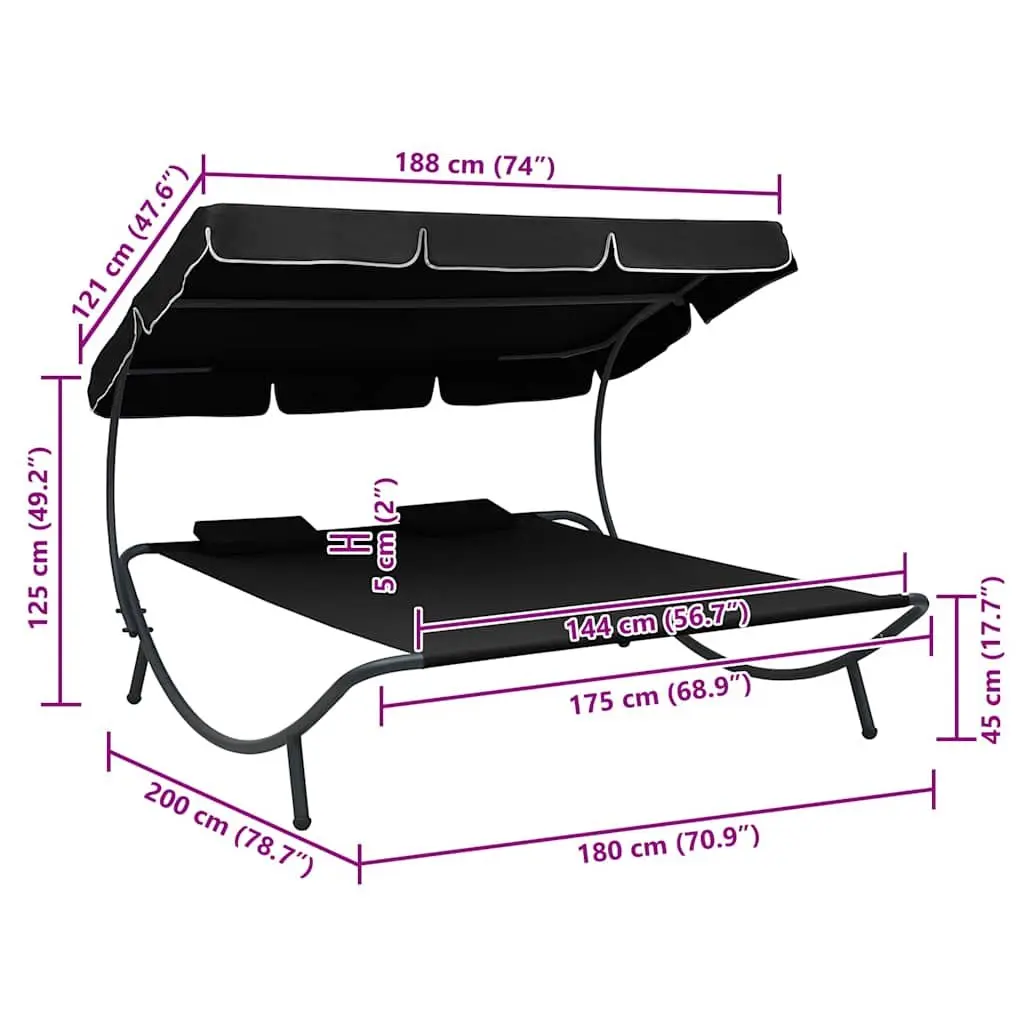 Double Canopy Sunbed with Pillows