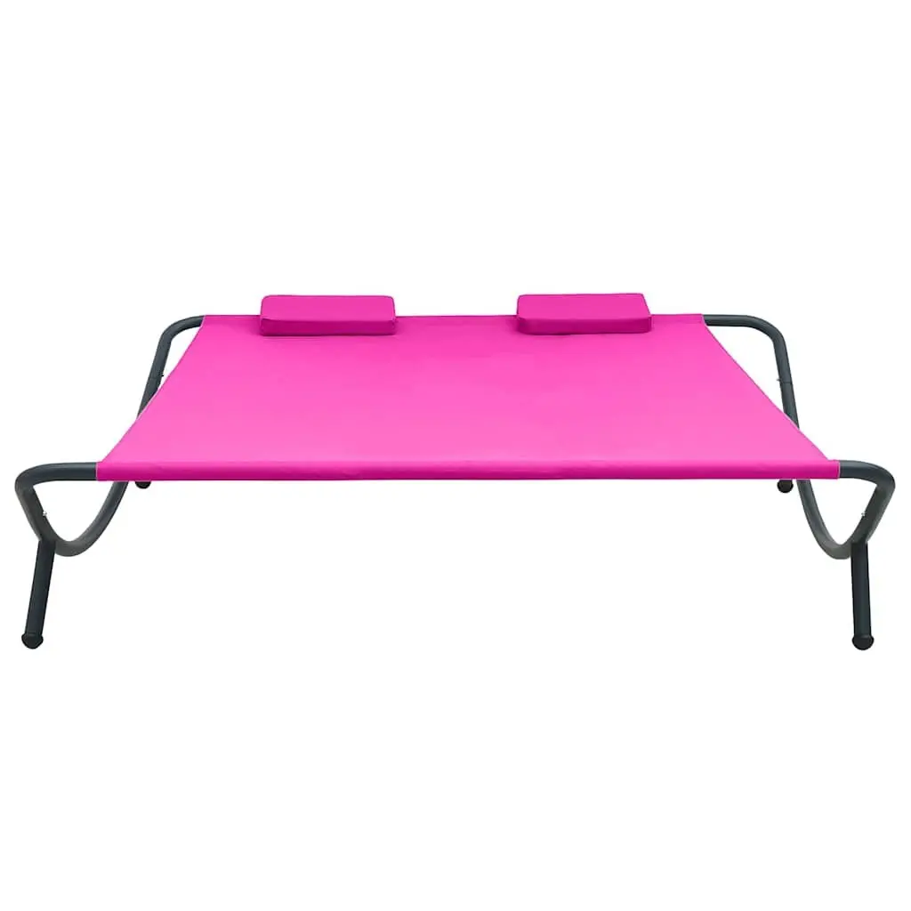 Outdoor Lounge Bed Pink Fabric Garden Patio Daybed with Pillows