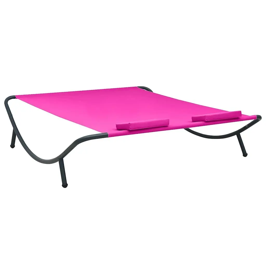 Outdoor Lounge Bed Pink Fabric Garden Patio Daybed with Pillows