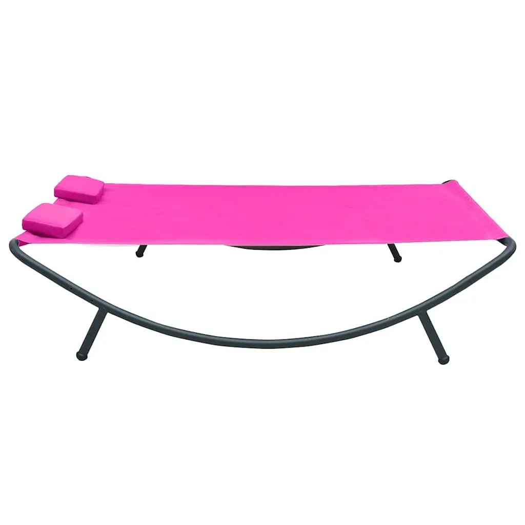 Outdoor Lounge Bed Pink Fabric Garden Patio Daybed with Pillows