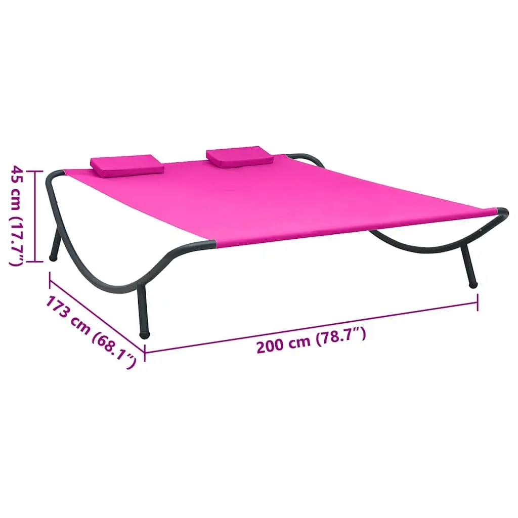 Outdoor Lounge Bed Pink Fabric Garden Patio Daybed with Pillows