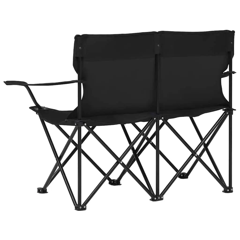 2-Seater Camping Chair Outdoor Portable Folding Double Seat Black