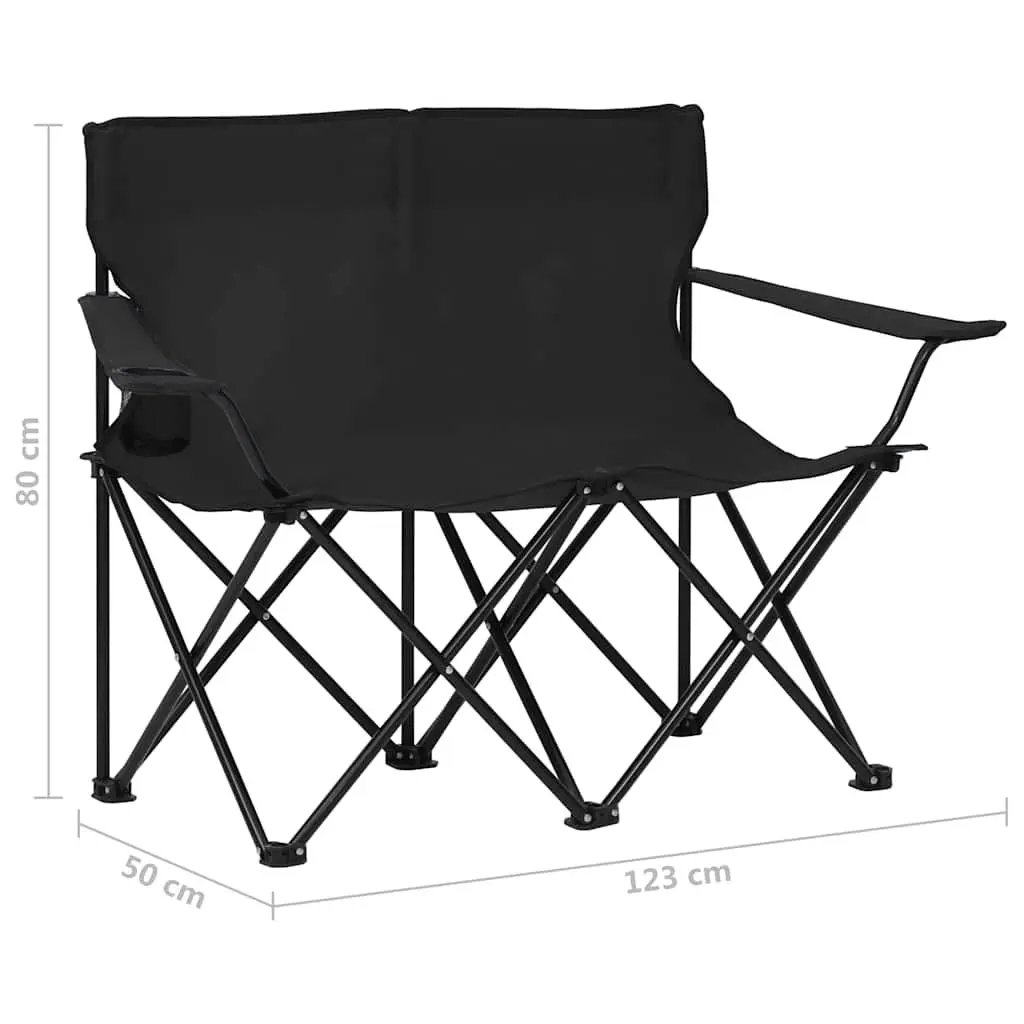 2-Seater Camping Chair Outdoor Portable Folding Double Seat Black