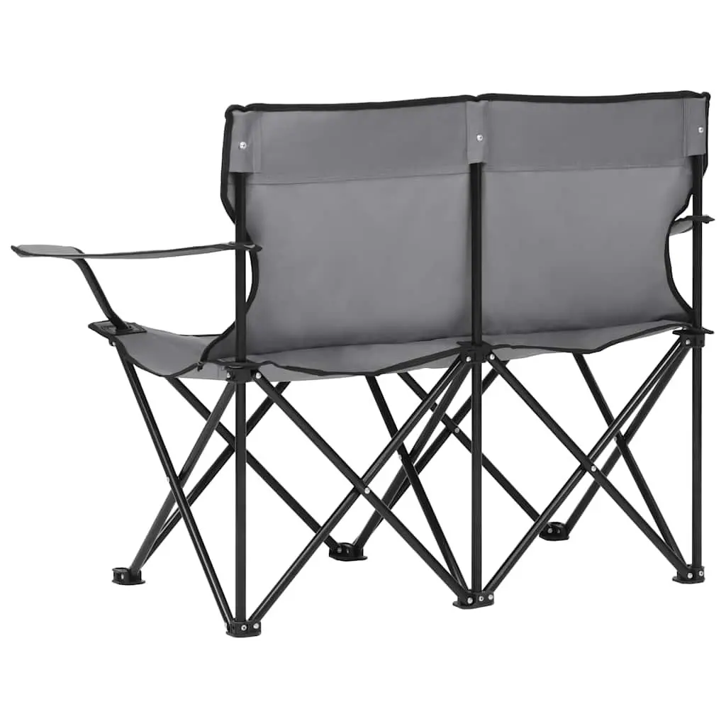 2-Seater Camping Chair Outdoor Portable Grey Steel Frame