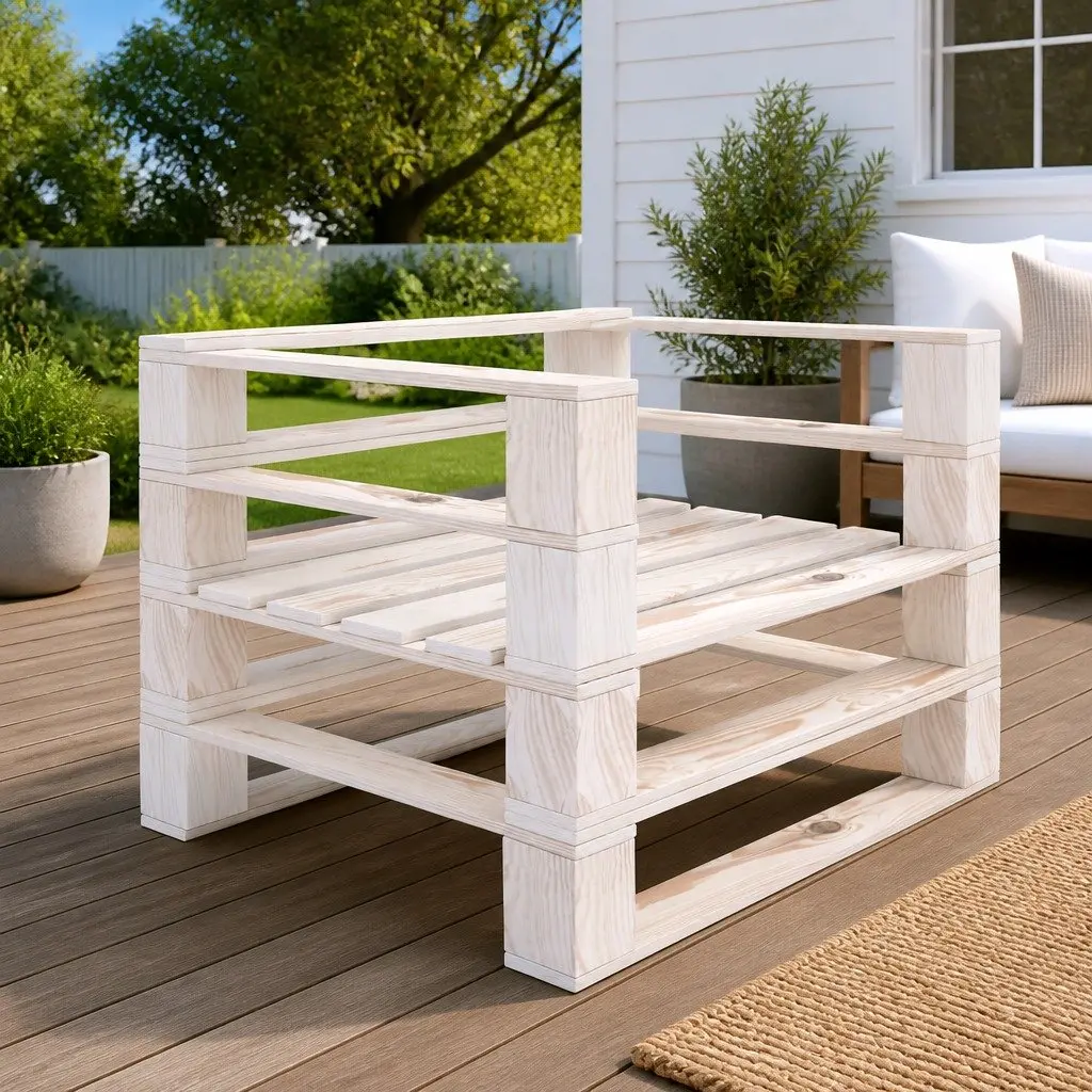 Garden Pallet Armchair Outdoor Patio Sofa Chair White Wood Rustic