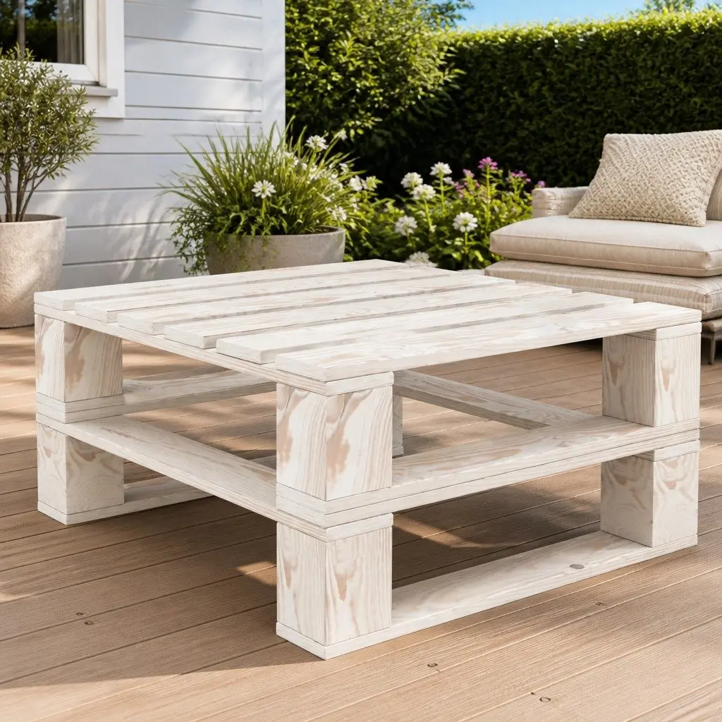 Pallet Table Outdoor White Wood Garden Furniture Bench Seating Lounger