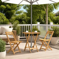 Compact 70cm Folding Garden Table in Brown Acacia Wood