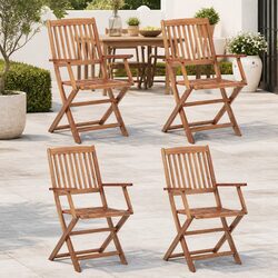 Outdoor Folding Chairs 4 pcs Garden Patio Dining Seating Set Brown