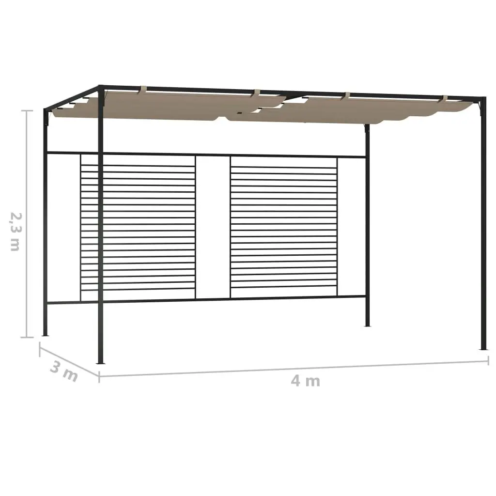 Garden Shelter Canopy Iron Retractable Roof Outdoor Gazebo 3x4m Taupe