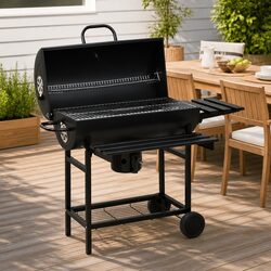 Reliable Outdoor Charcoal Barrel Grill with Warming Rack