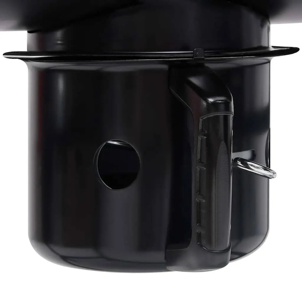 Barrel Charcoal BBQ Grill Outdoor Cooking Black Steel with Wheels and Shelves