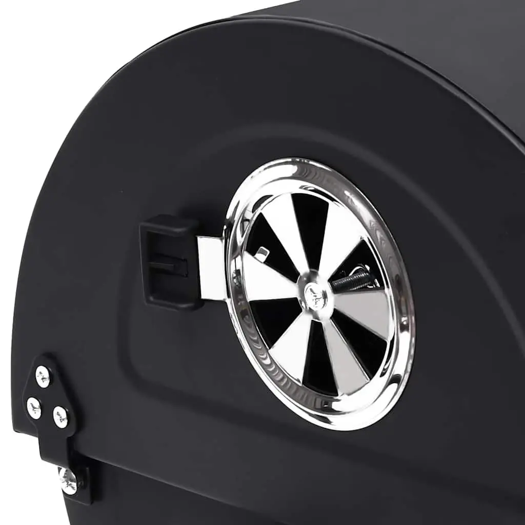 Barrel Charcoal BBQ Grill Outdoor Cooking Black Steel with Wheels and Shelves