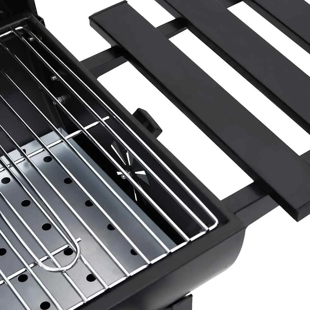 Barrel Charcoal BBQ Grill Outdoor Cooking Black Steel with Wheels and Shelves