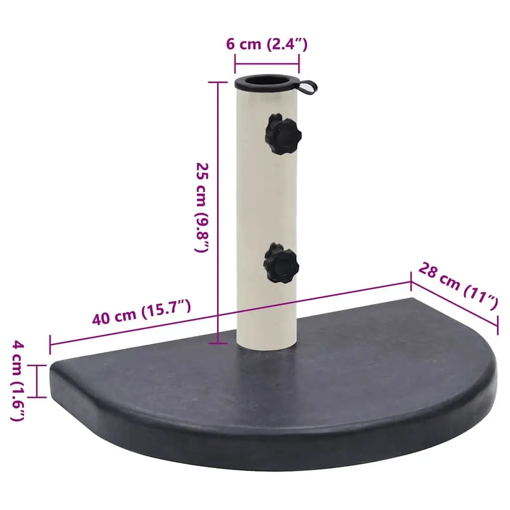 Half-Round Umbrella Base Outdoor Parasol Holder Black Granite 40 x 28 x 4 cm