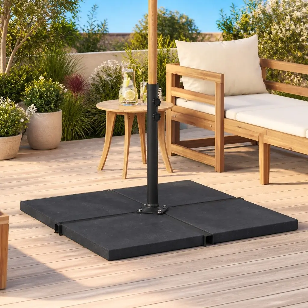 Square Granite Umbrella Base Stand Black 25kg Heavy Duty Weight Plate for Garden Parasol Stability
