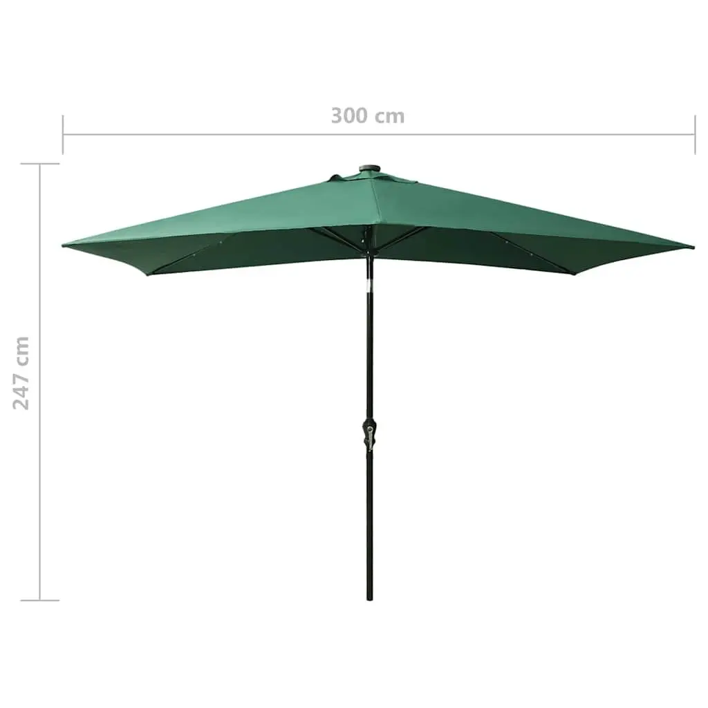 Garden Parasol UV Protection 2x3m Green Outdoor Patio Umbrella with Solar Powered LED Lights