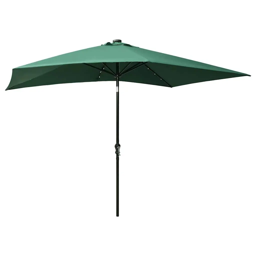Garden Parasol UV Protection 2x3m Green Outdoor Patio Umbrella with Solar Powered LED Lights