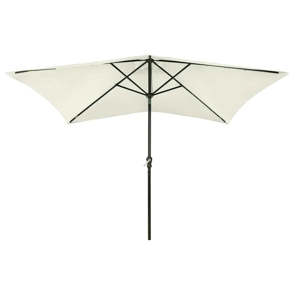 Garden Parasol UV Protective 2x3m Beige Outdoor Sunshade with Solar Powered LED Lights Steel Pole Crank Tilt