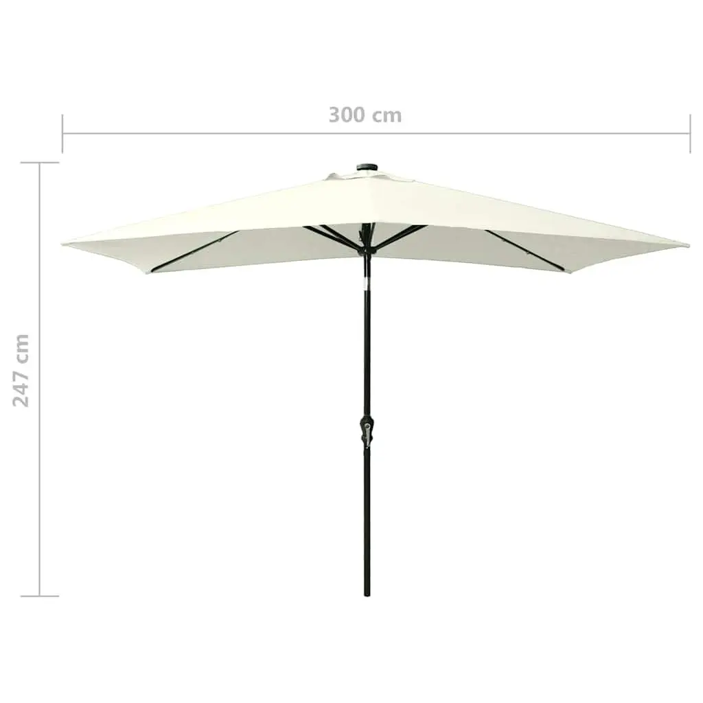 Garden Parasol UV Protective 2x3m Beige Outdoor Sunshade with Solar Powered LED Lights Steel Pole Crank Tilt