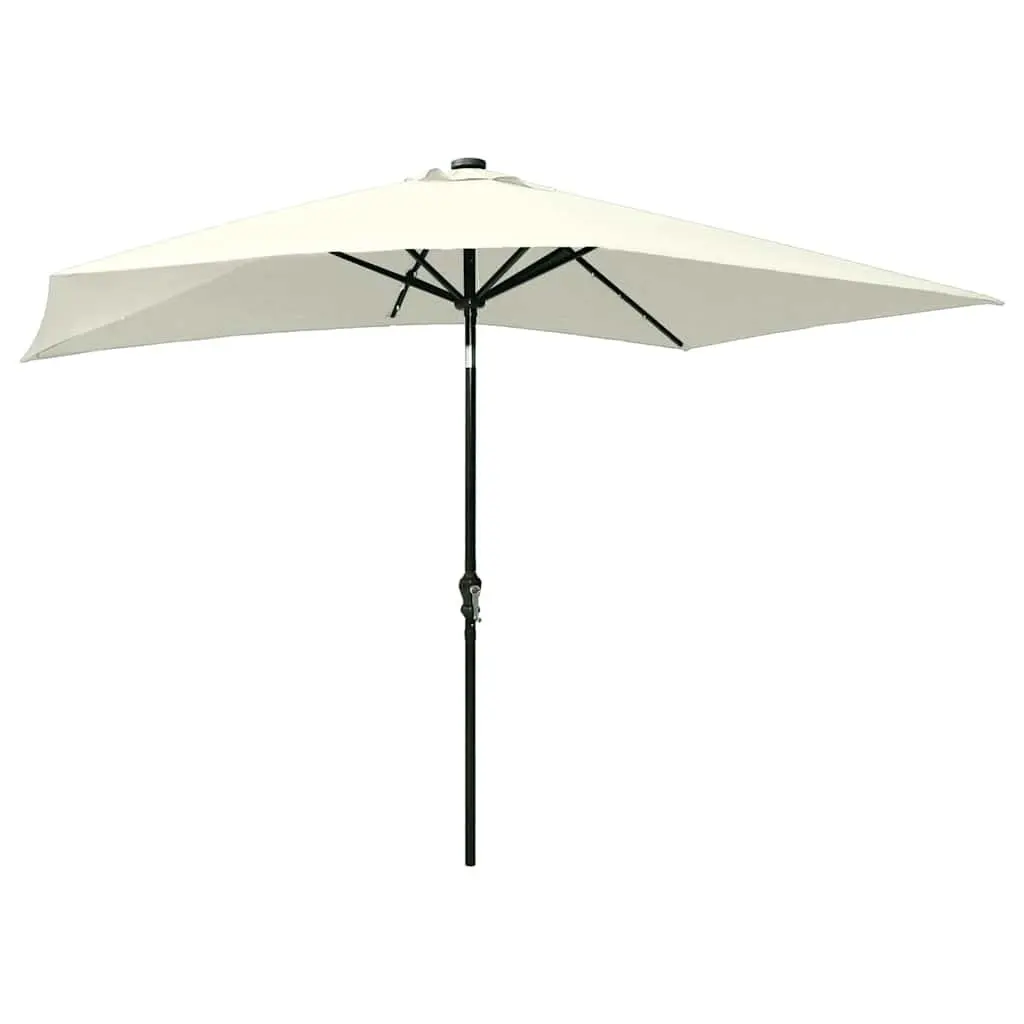 Garden Parasol UV Protective 2x3m Beige Outdoor Sunshade with Solar Powered LED Lights Steel Pole Crank Tilt