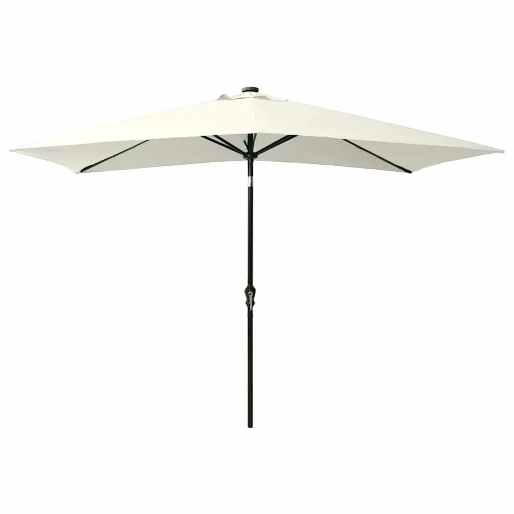 Garden Parasol UV Protective 2x3m Beige Outdoor Sunshade with Solar Powered LED Lights Steel Pole Crank Tilt