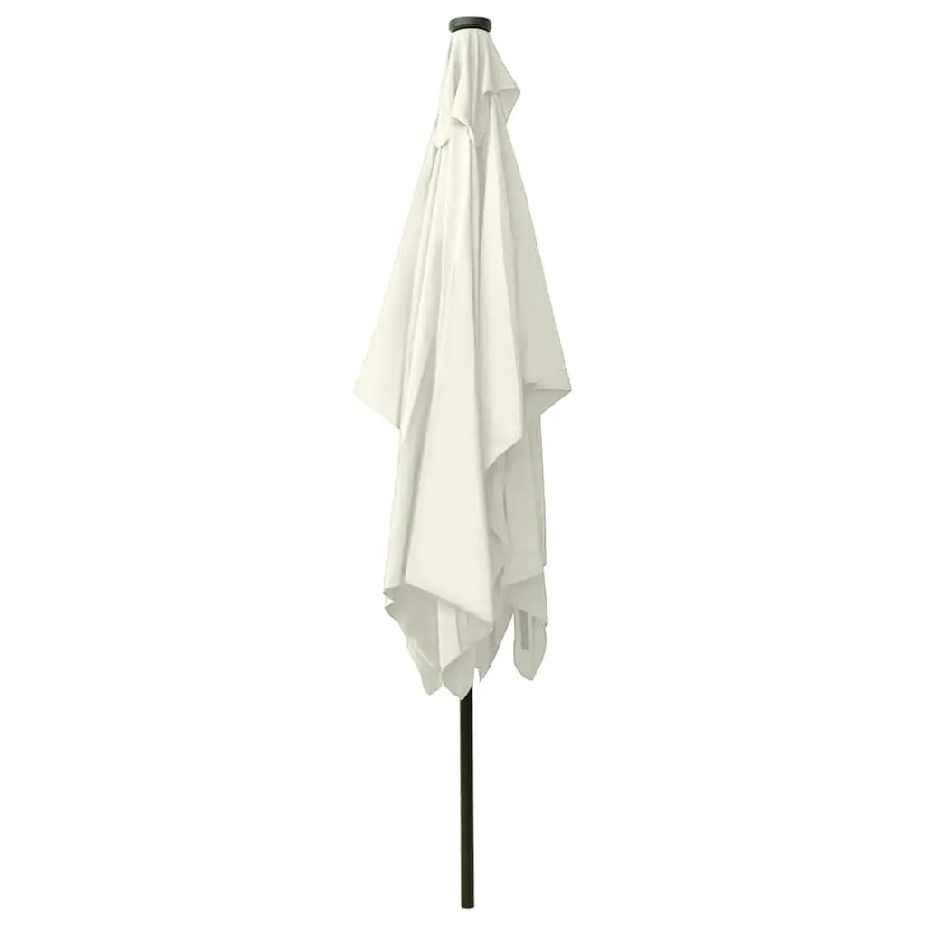 Garden Parasol UV Protective 2x3m Beige Outdoor Sunshade with Solar Powered LED Lights Steel Pole Crank Tilt