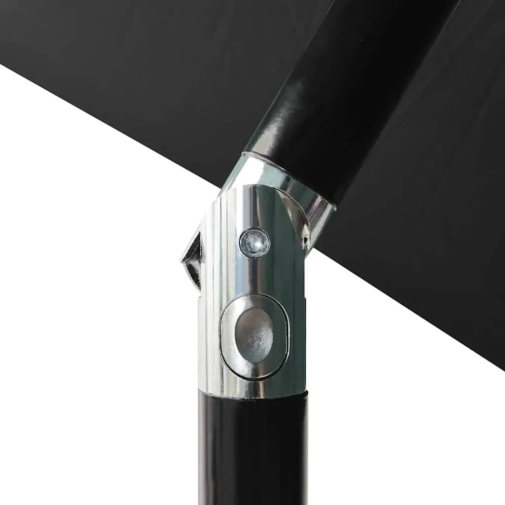 Garden Parasol UV Protection 2x3m Black with Solar LED Lights Steel Pole Crank Tilt