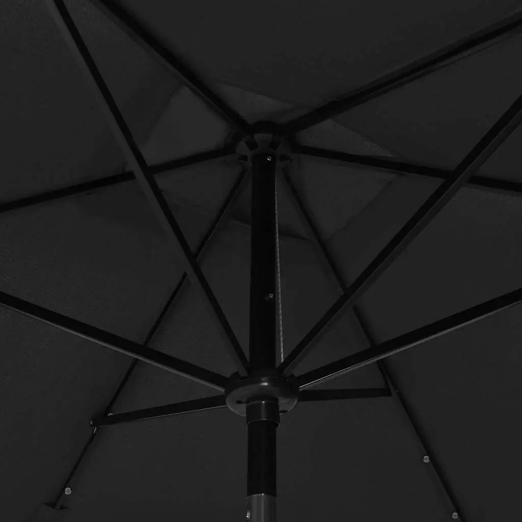 Garden Parasol UV Protection 2x3m Black with Solar LED Lights Steel Pole Crank Tilt