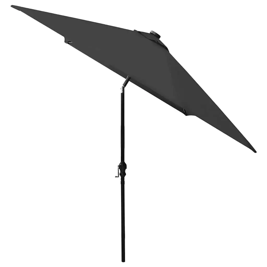 Garden Parasol UV Protection 2x3m Black with Solar LED Lights Steel Pole Crank Tilt