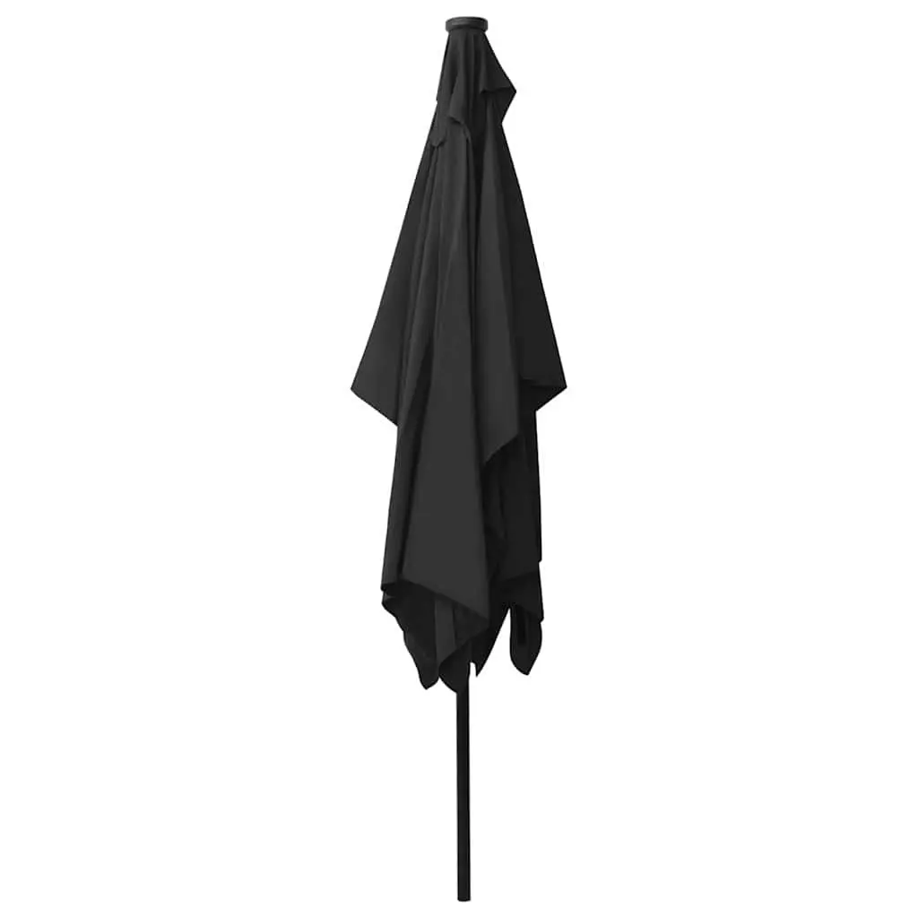 Garden Parasol UV Protection 2x3m Black with Solar LED Lights Steel Pole Crank Tilt