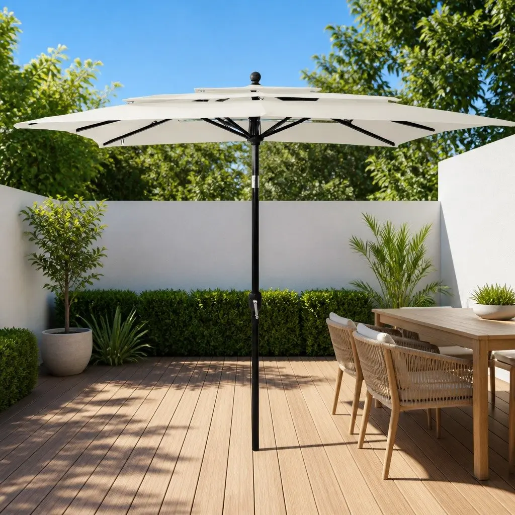 3-Tier Garden Parasol Outdoor Sunshade 2.5 x 2.5 m Beige