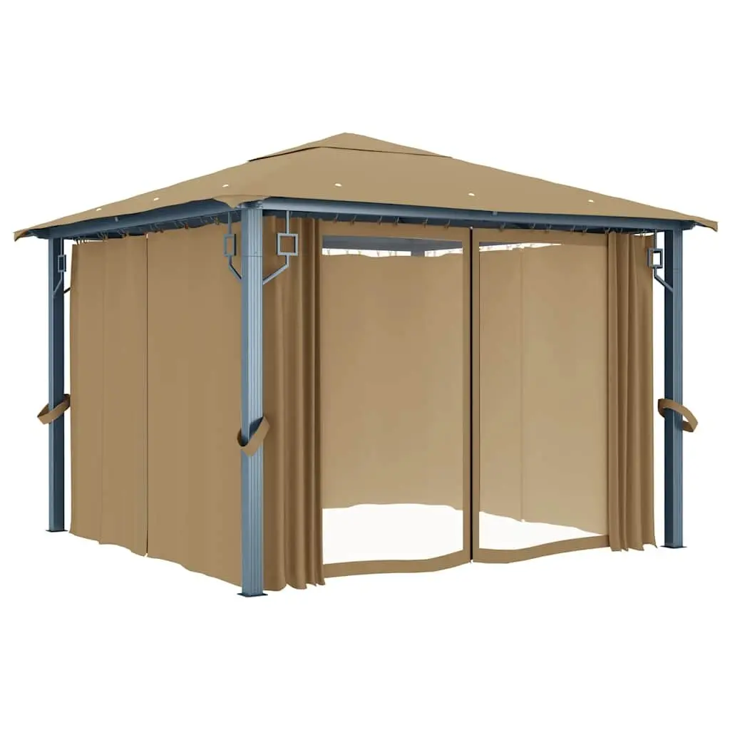 Gazebo Outdoor Canopy Pavilion 300x300cm Taupe with Curtains and Mesh Screens