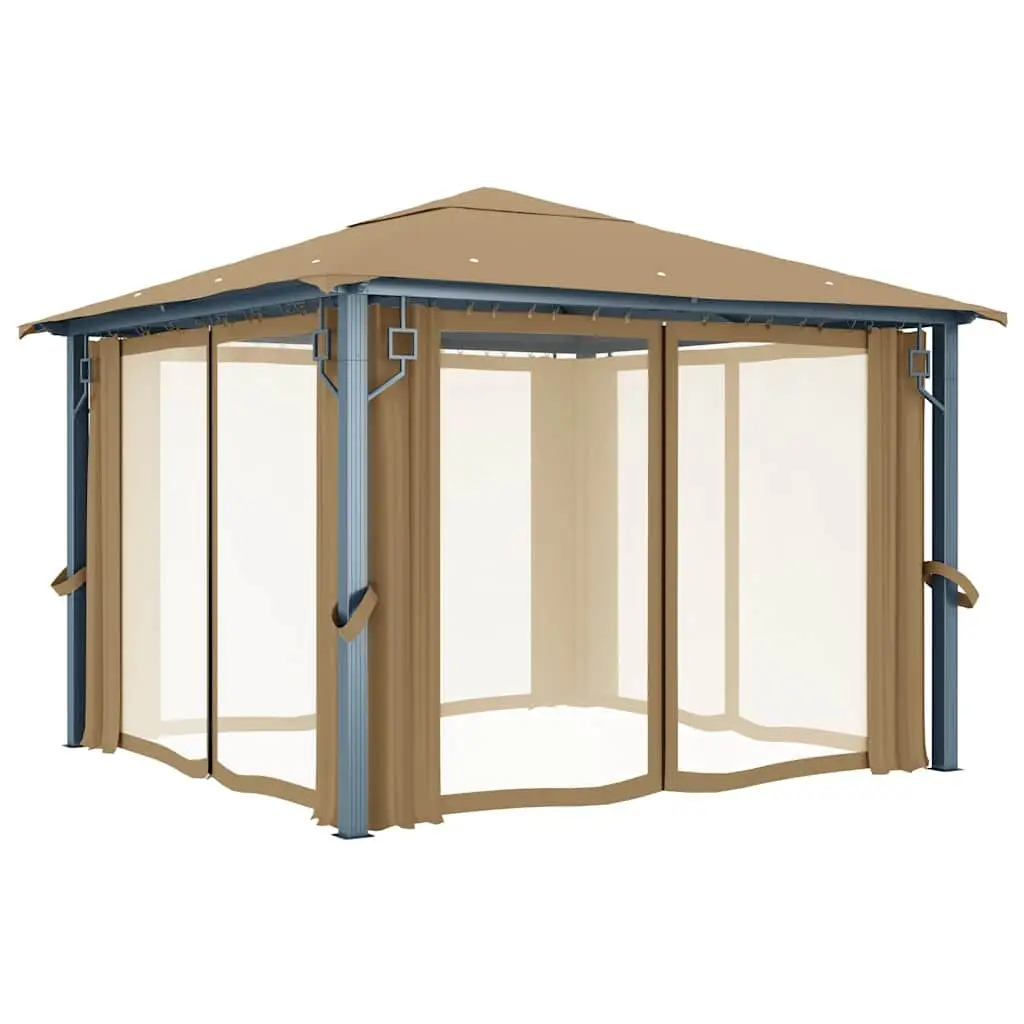 Gazebo Outdoor Canopy Pavilion 300x300cm Taupe with Curtains and Mesh Screens