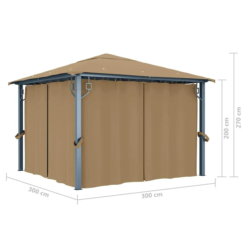 Gazebo Outdoor Canopy Pavilion 300x300cm Taupe with Curtains and Mesh Screens