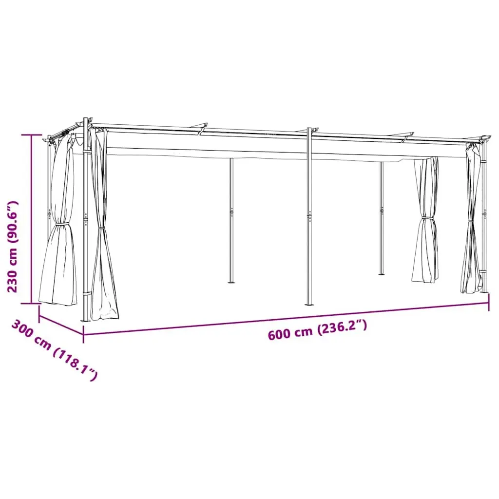 Outdoor Gazebo Canopy 6x3 m Taupe Party Tent with Side Curtains for Garden Shelter